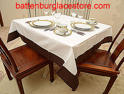 Square Tablecloth. White with color trims. 54 in. Square